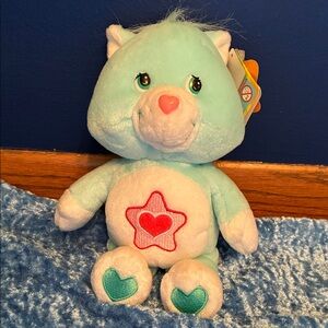 Mint Green Care Bear Vintage Cousins Proud Heart Cat Plush Toy with Heart Design